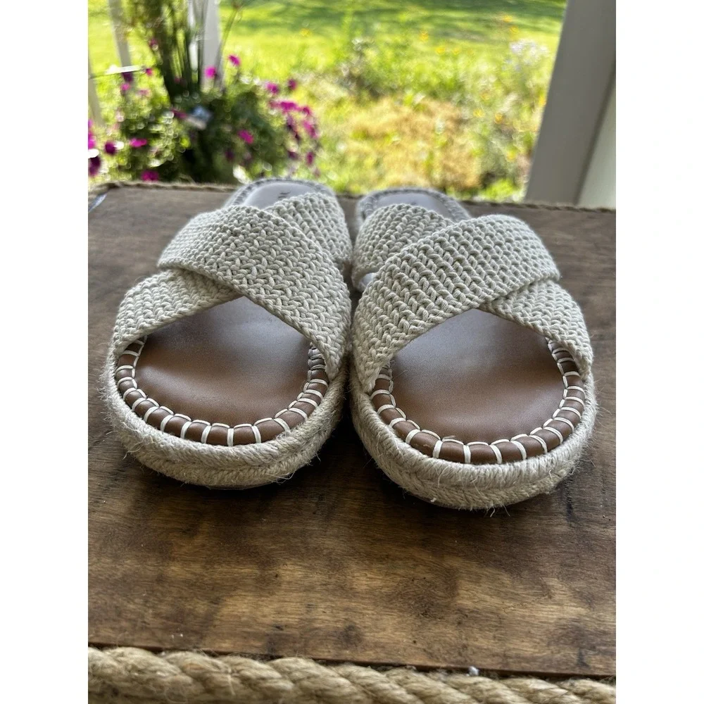 Torrid Women's 9W Ivory Knit Espadrille Platform Slide Sandals Wide Width